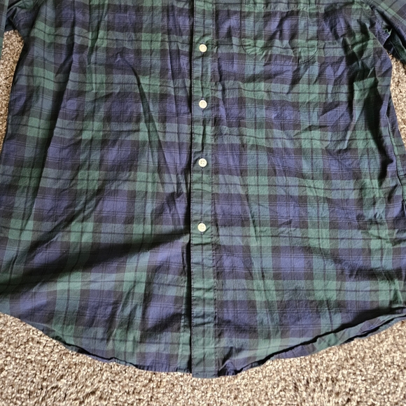 J Crew Shirt Mens Large Green Blue Tartan Plaid Flannel Stretch Fit Button Up - Picture 9 of 14